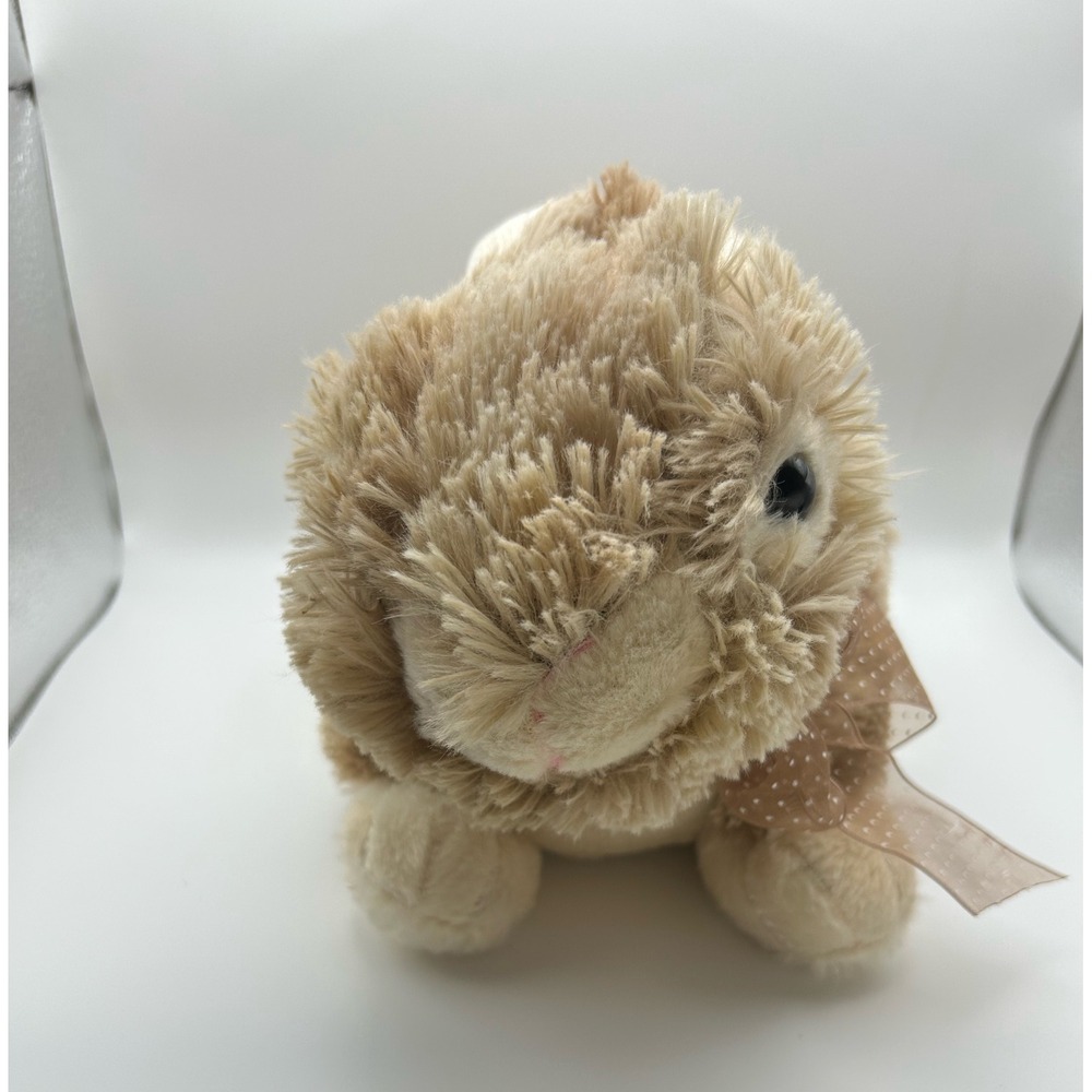 Dan Dee Collectors Choice Tan Shaggy Bunny Rabbit Plush Brown Polka Dot Bow 14in